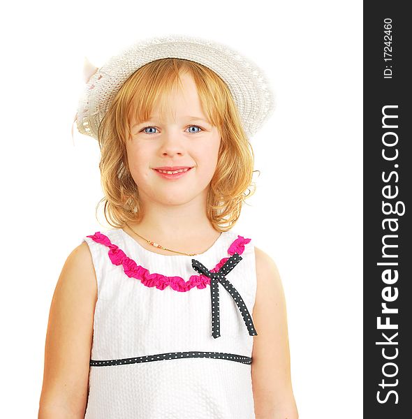 Portrait of little girl with Easter hat isolated on the white background. Portrait of little girl with Easter hat isolated on the white background.
