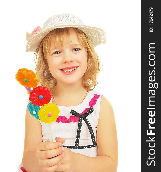 Little Girl With Lollipops  Isolated