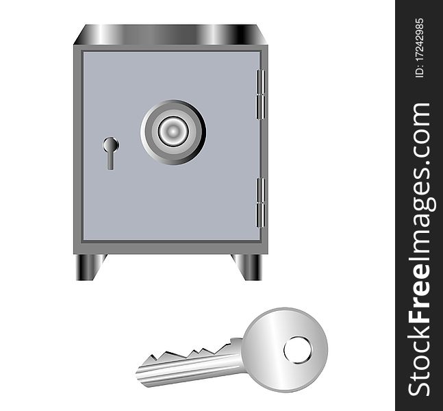 Square metallic safe with key from it