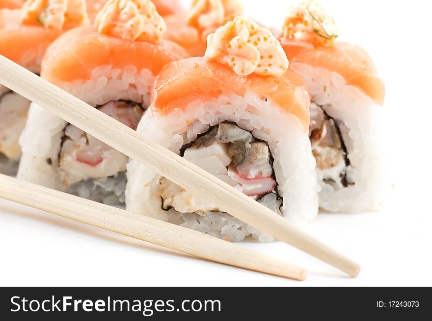 Japanese sushi on a white background close up
