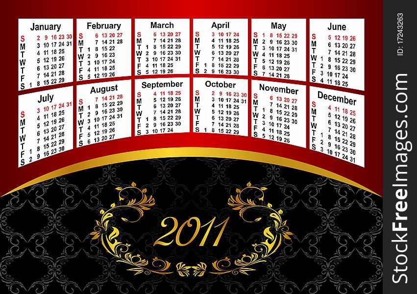 American calendar 2011, starting from Sundays - vector