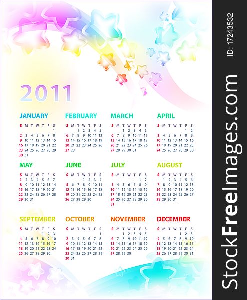 Calendar 2011 With the Stars. Encapsulated PostScript 10.
