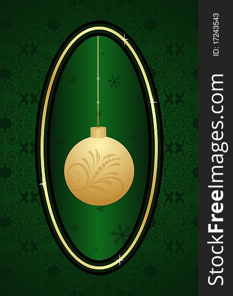 Decorative christmas frame with golden ball - vector