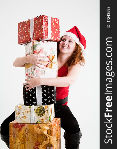 Beautiful red hair teen girl in santa costume. Beautiful red hair teen girl in santa costume