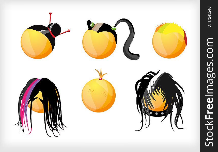 Selection of emoticons with hairstyles. Selection of emoticons with hairstyles