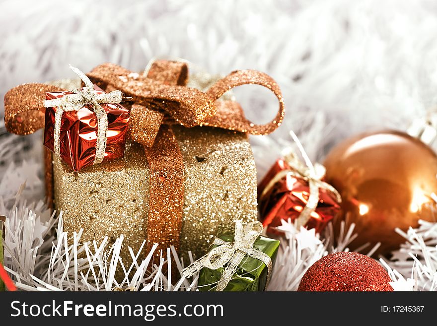 Christmas Golden Box With Decoration Balls