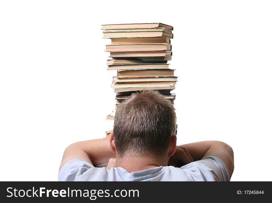 Desperate Man In Front Of Books Pile