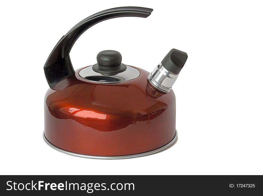 Red kettle with whistle on a white background.