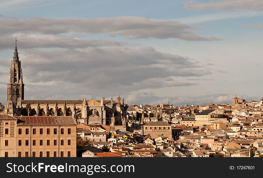 Cityscape of Toledo, Spain. Famous Alcazar building.