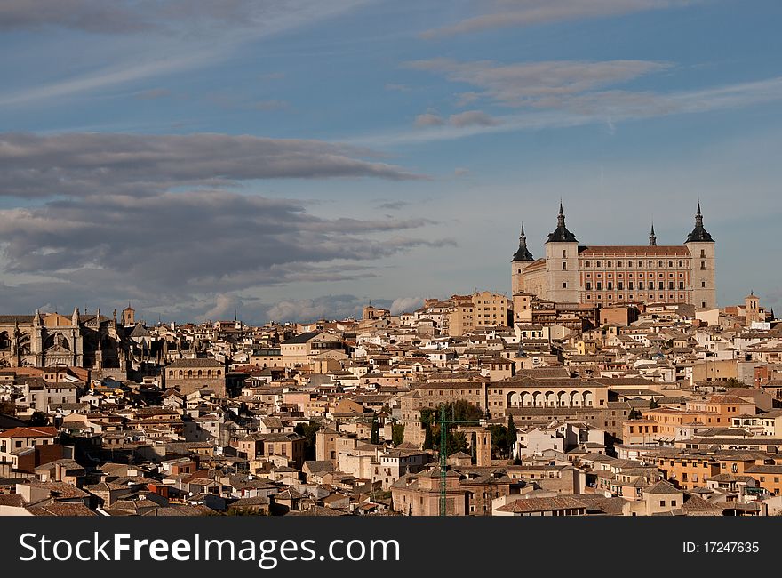Cityscape of Toledo, Spain. Famous Alcazar building.