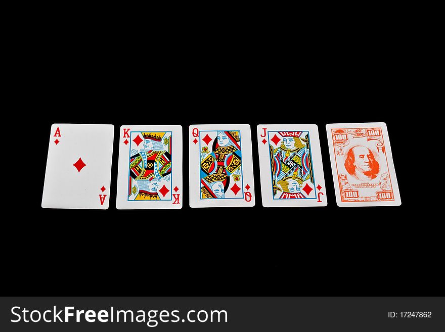 Royal flush on a black background