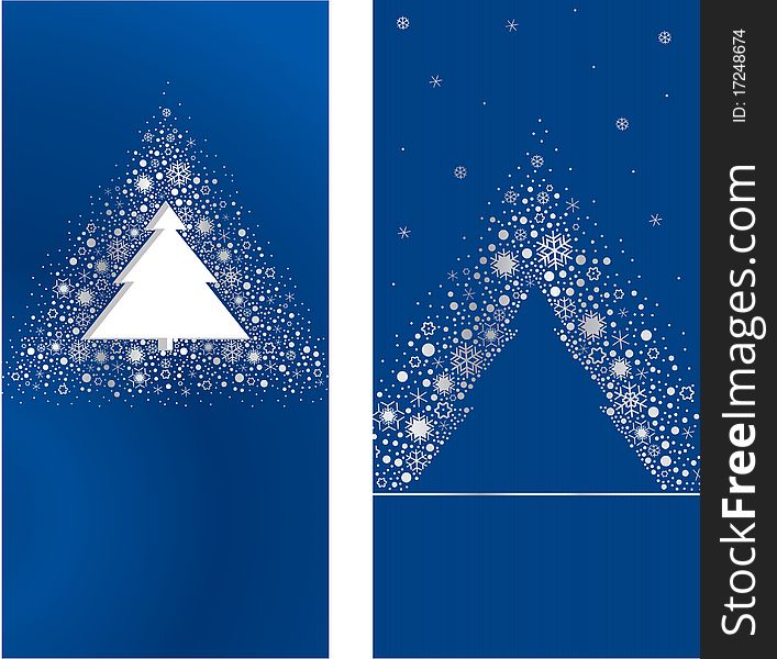 Two Christmas greeting cards with a christmas-tree silhouette. For print silver on a dark blue cardboard (for example). Two Christmas greeting cards with a christmas-tree silhouette. For print silver on a dark blue cardboard (for example).
