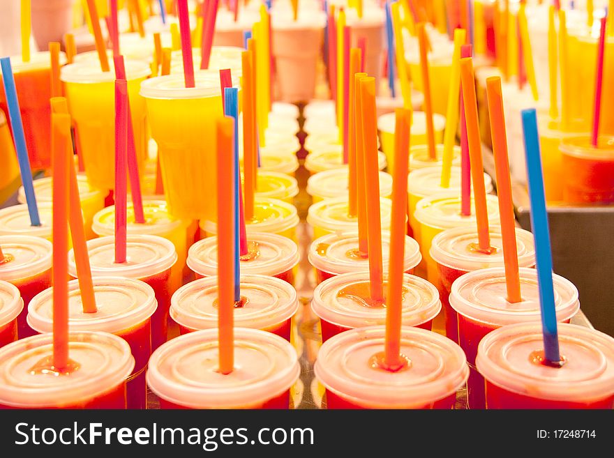 Fruit juices at La Boqueria Market in Barcelona, Spain