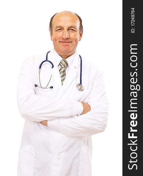 Doctor with stethoscope isolated on white background