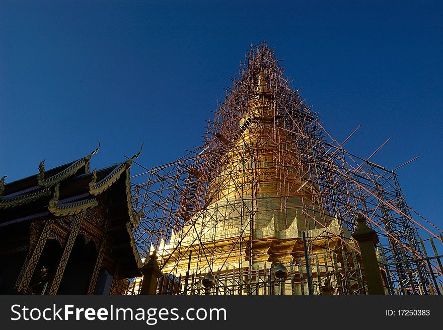 Maintenance temple Chiang Mai thailand with blue sky. Maintenance temple Chiang Mai thailand with blue sky