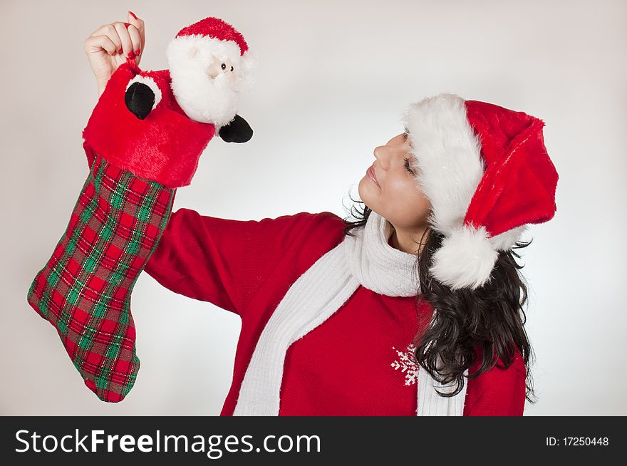 Young Female And Santa Claus