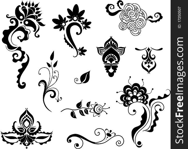 Decorative Floral Elements For Design