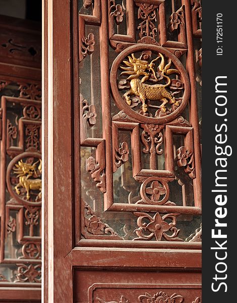 Chinese woodcarving for decoration of traditional door or window. Chinese woodcarving for decoration of traditional door or window