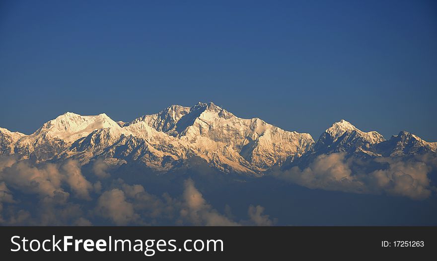 The great himalayan range, consists of world's second highest peak Kanchenjunga in India, morning view. The great himalayan range, consists of world's second highest peak Kanchenjunga in India, morning view