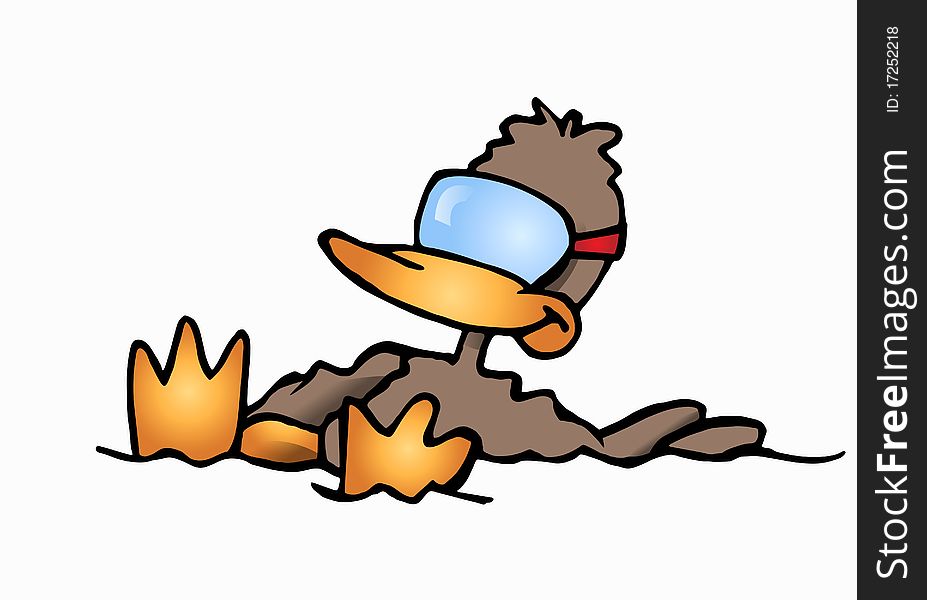 An illustration of a cartoon duck swim on isolated white background