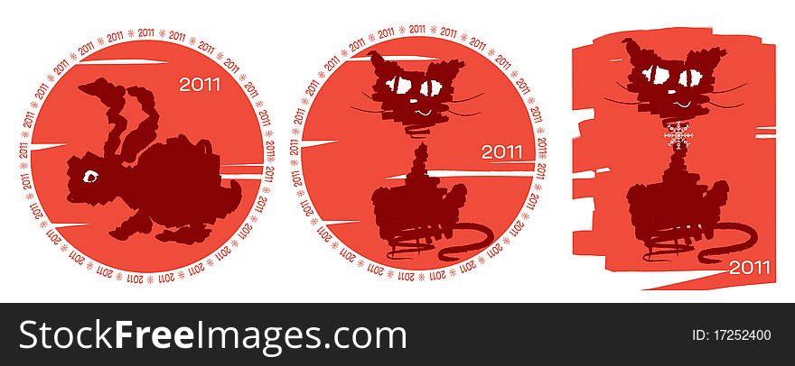 New year cat and rabbit .Vector comic image for design. New year cat and rabbit .Vector comic image for design