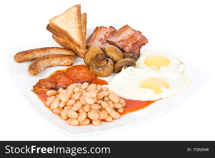 Close-up traditional english breakfast, isolated on white