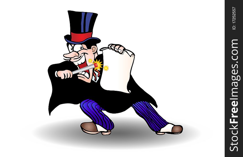 Magician wear tuxedo hold blank paper on magic performance illustration. Magician wear tuxedo hold blank paper on magic performance illustration