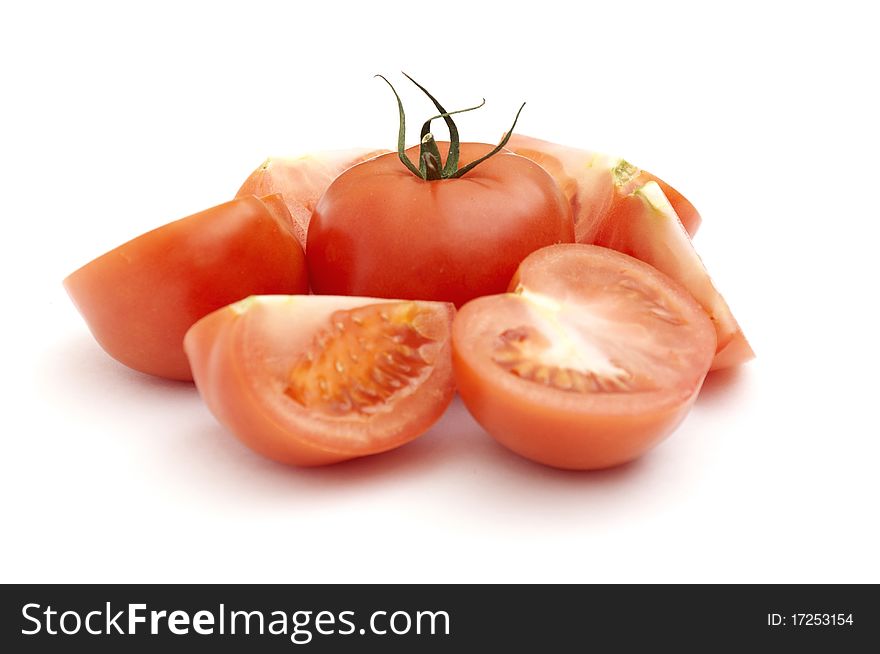 Red tomato vegetable isolated on white background