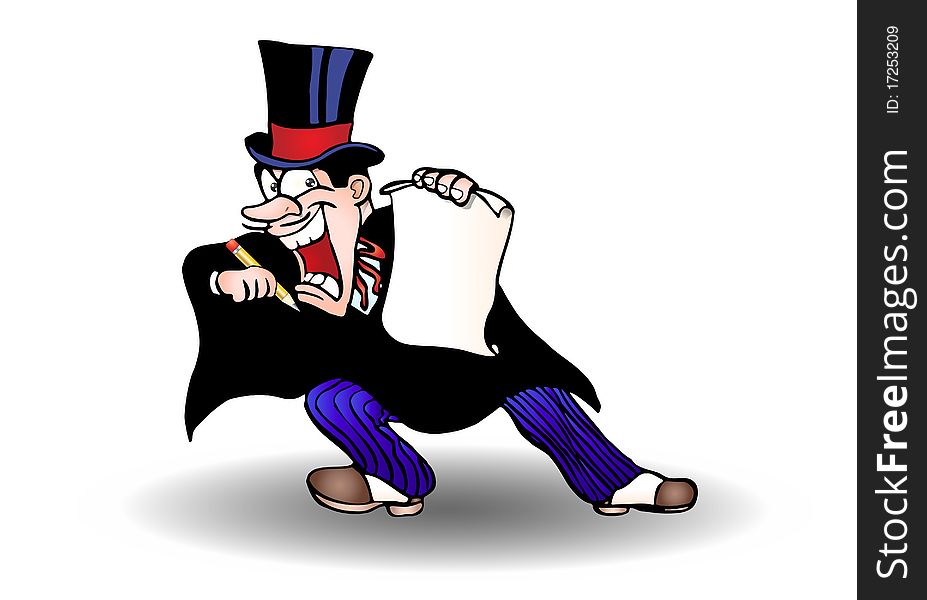 Magician wear tuxedo hold blank paper contract  illustration. Magician wear tuxedo hold blank paper contract  illustration