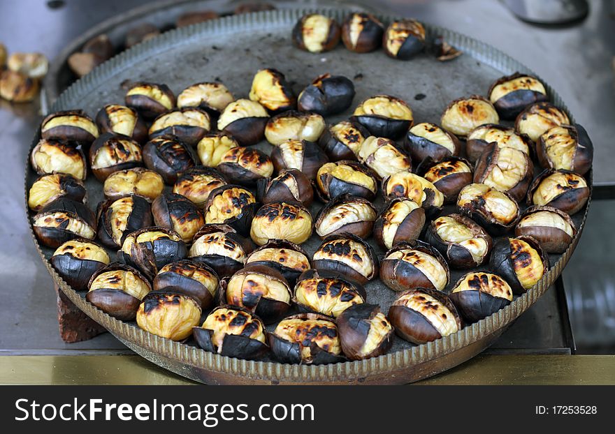 A view of roasted chestnut. It's a popular food at winter.