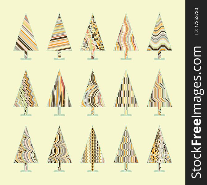 Set of Retro Christmas Trees. 15 designs in one file. EPS 8 file included. Set of Retro Christmas Trees. 15 designs in one file. EPS 8 file included