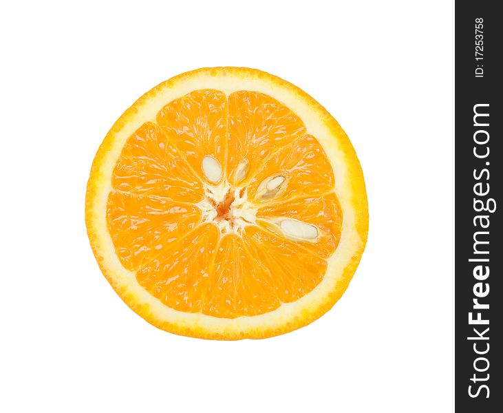 A slice of orange, isolated on white.