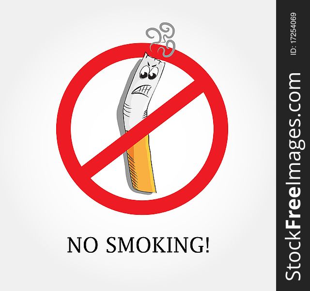 No smoking sign with cartoon cigarette character