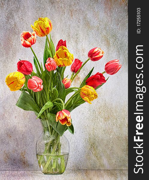 Artistic montage of tulips with grunge overlay. Ready-to-go art. Artistic montage of tulips with grunge overlay. Ready-to-go art