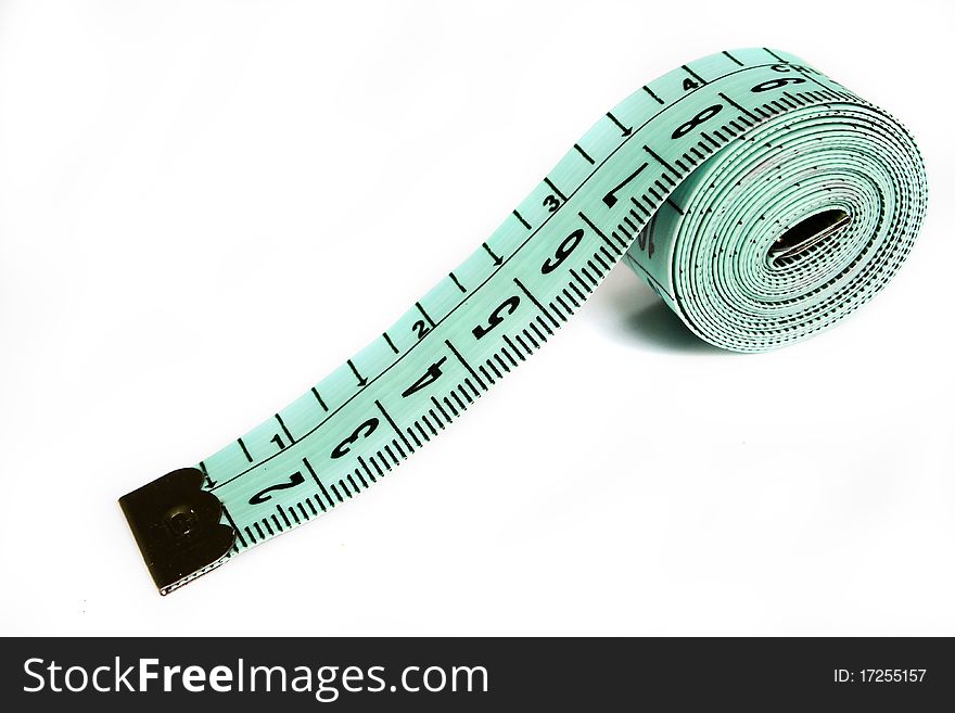 Measuring tape on white background