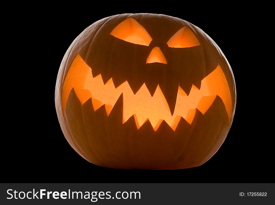 Halloween Pumpkin, Scary Jack O'Lantern isolated on black. Halloween Pumpkin, Scary Jack O'Lantern isolated on black