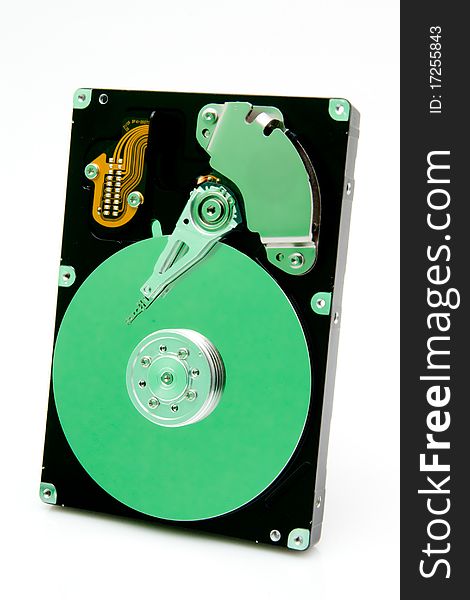 Open harddrive with green reflection