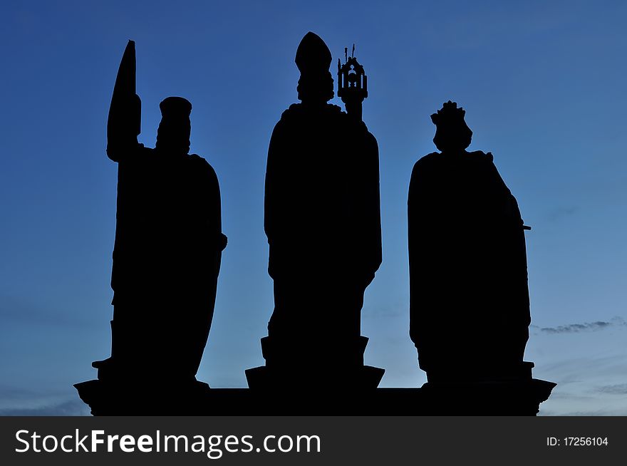 Silhouette of statue on Charles Bridge, Prague, Czech Republic. Silhouette of statue on Charles Bridge, Prague, Czech Republic.