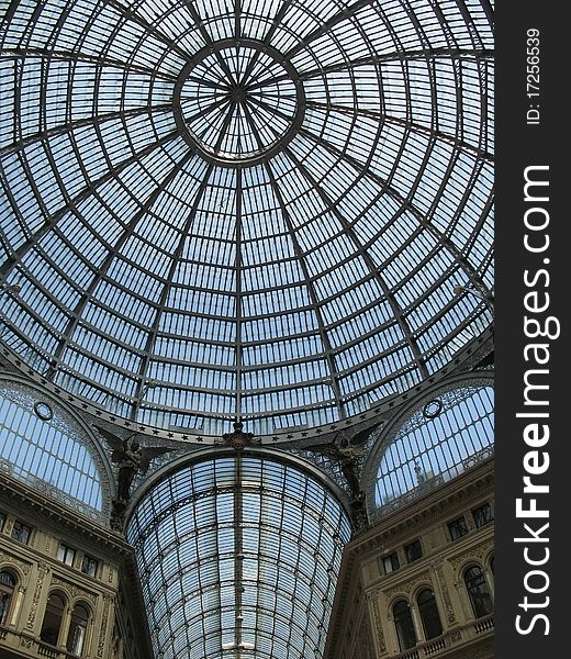 Arch celling  construction made of iron and glass in gallery Umberto in Napoly, Italia. Arch celling  construction made of iron and glass in gallery Umberto in Napoly, Italia
