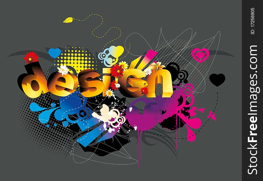 Design 3d text illustration over a gray background