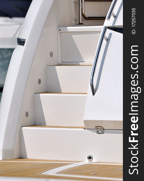 Stair and hand rail of yacht, shown as marine activity, travel or holiday entertainment. Stair and hand rail of yacht, shown as marine activity, travel or holiday entertainment.