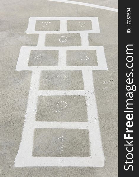 Permanent hopscotch grid at children's playground