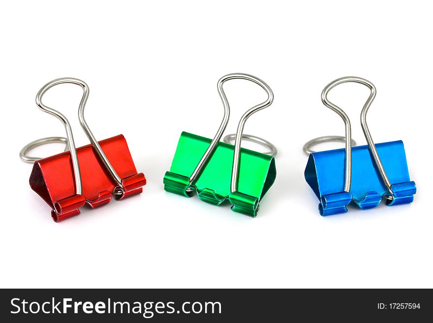 Multicolored paper clips isolated on white background