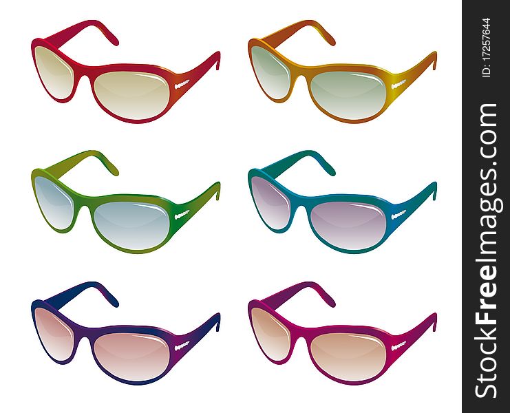 A collection of colorful sunglasses. A collection of colorful sunglasses