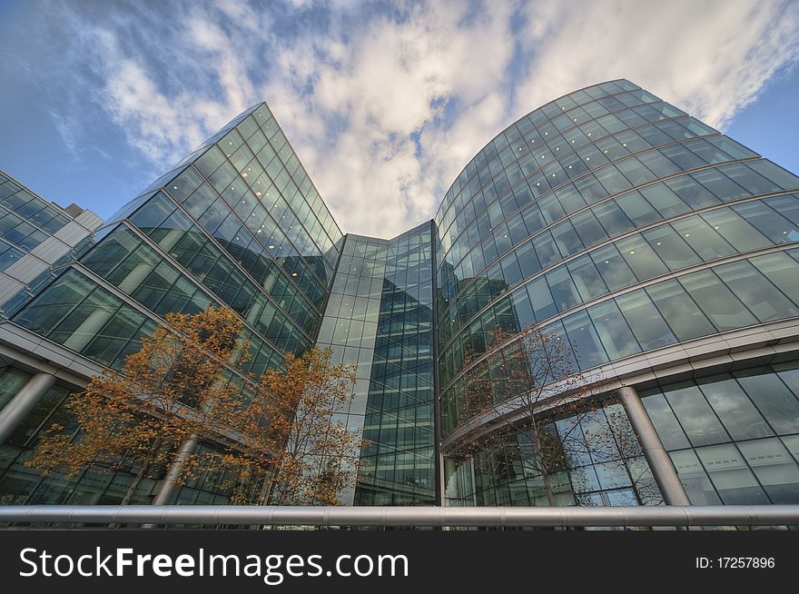 Modern building in london with clouds