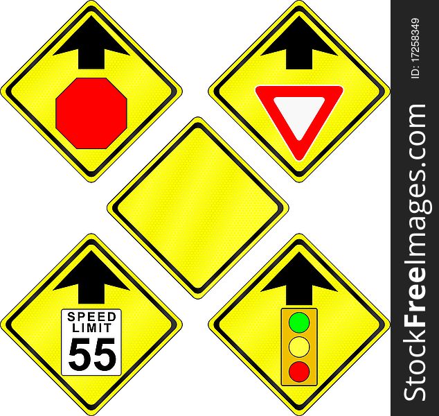 Vector Illustration of Assorted Road Warning Signs Isolated on White. Vector Illustration of Assorted Road Warning Signs Isolated on White