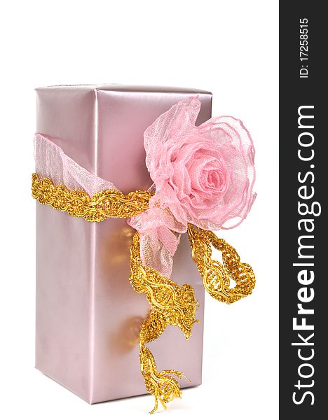 Beautiful christmas pink gift box, isolated on white