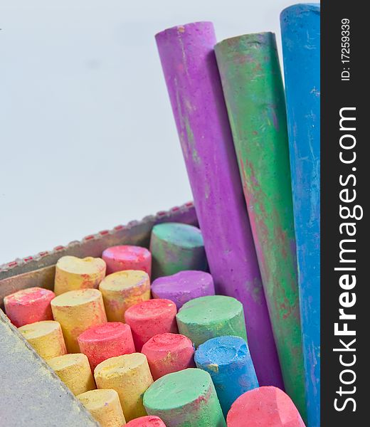 Colored chalks in a box