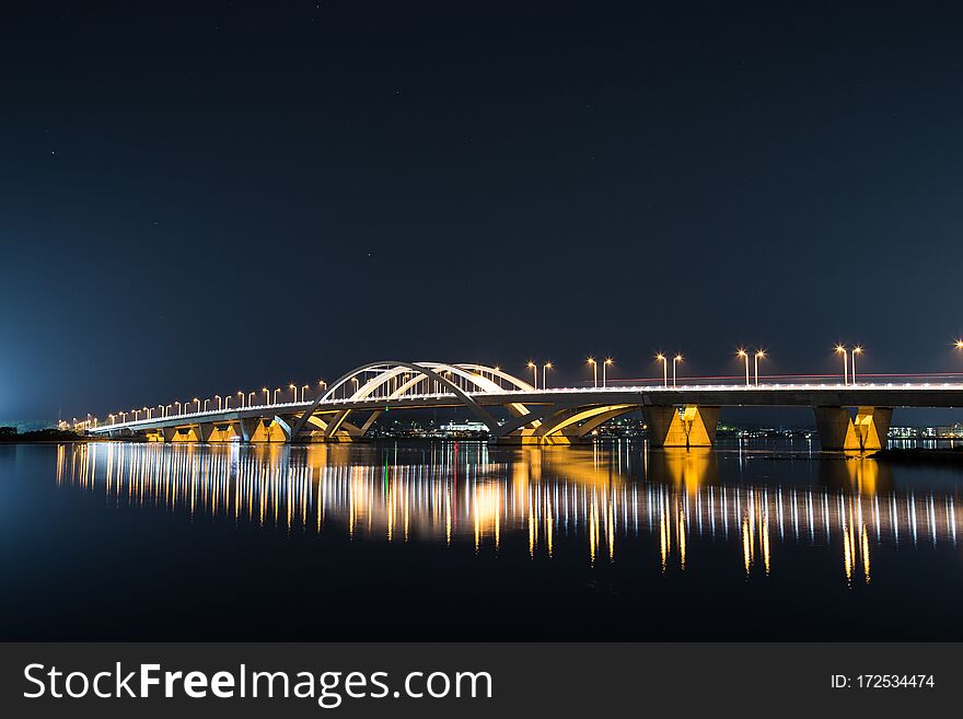 Sea Night View Of Fukuoka In Japan