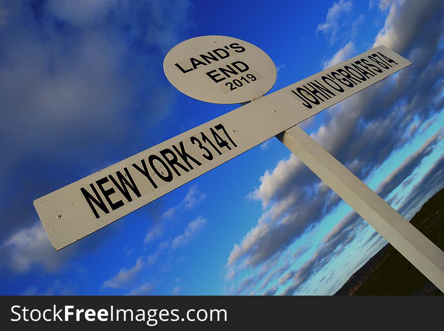 The Sign Post At Land`s End, Cornwall, England